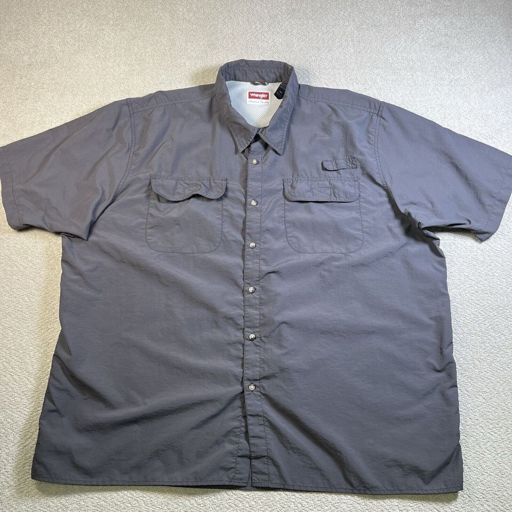 Wrangler Premium Quality Short Sleeve Fishing‎ Shirt Mens Size 3XL Gray Nylon